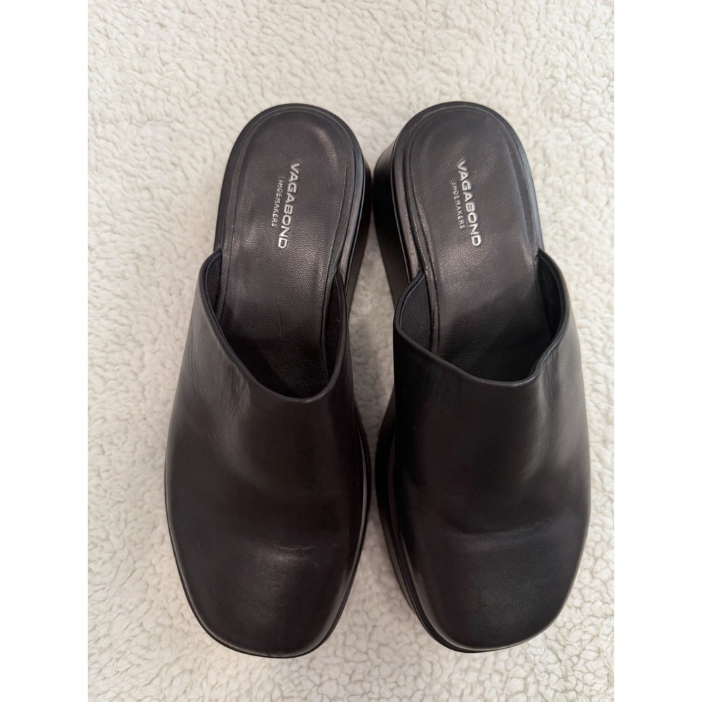 Vagabond Black Leather Mules Women's 9 Slip On Square Toe 2" Heel Minimalist